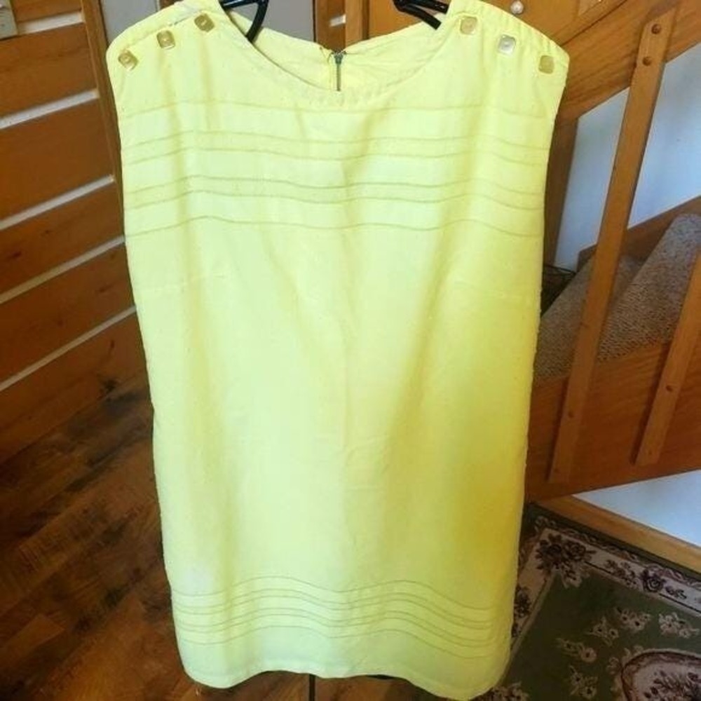 Vintage Westover New York Slv Less Lined Yellow Zipper Cotton Midi Sz L-XL Dress
